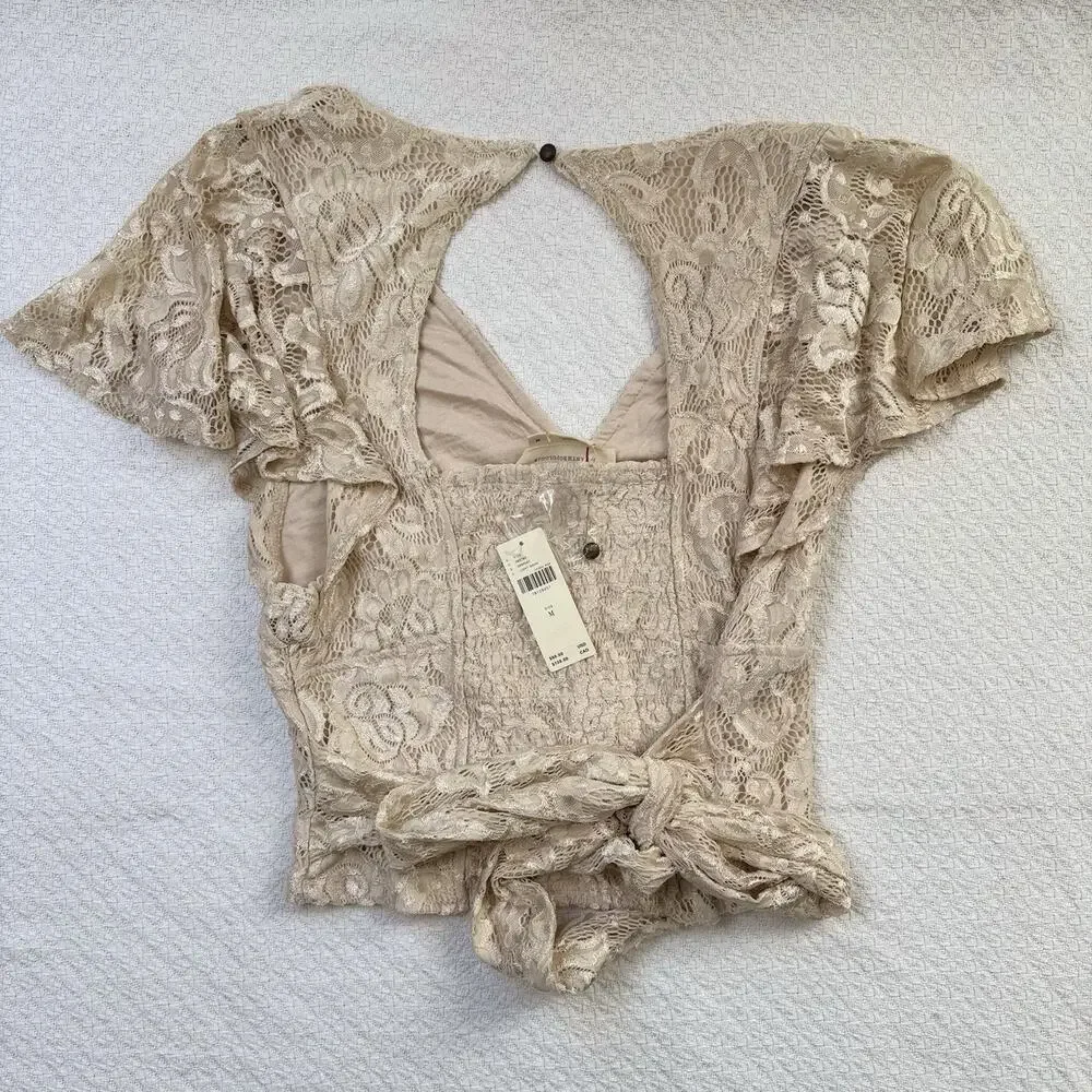 NWT Anthropologie Lioness Sleeve Blouse Tan Women's Size M - Picture 3 of 7
